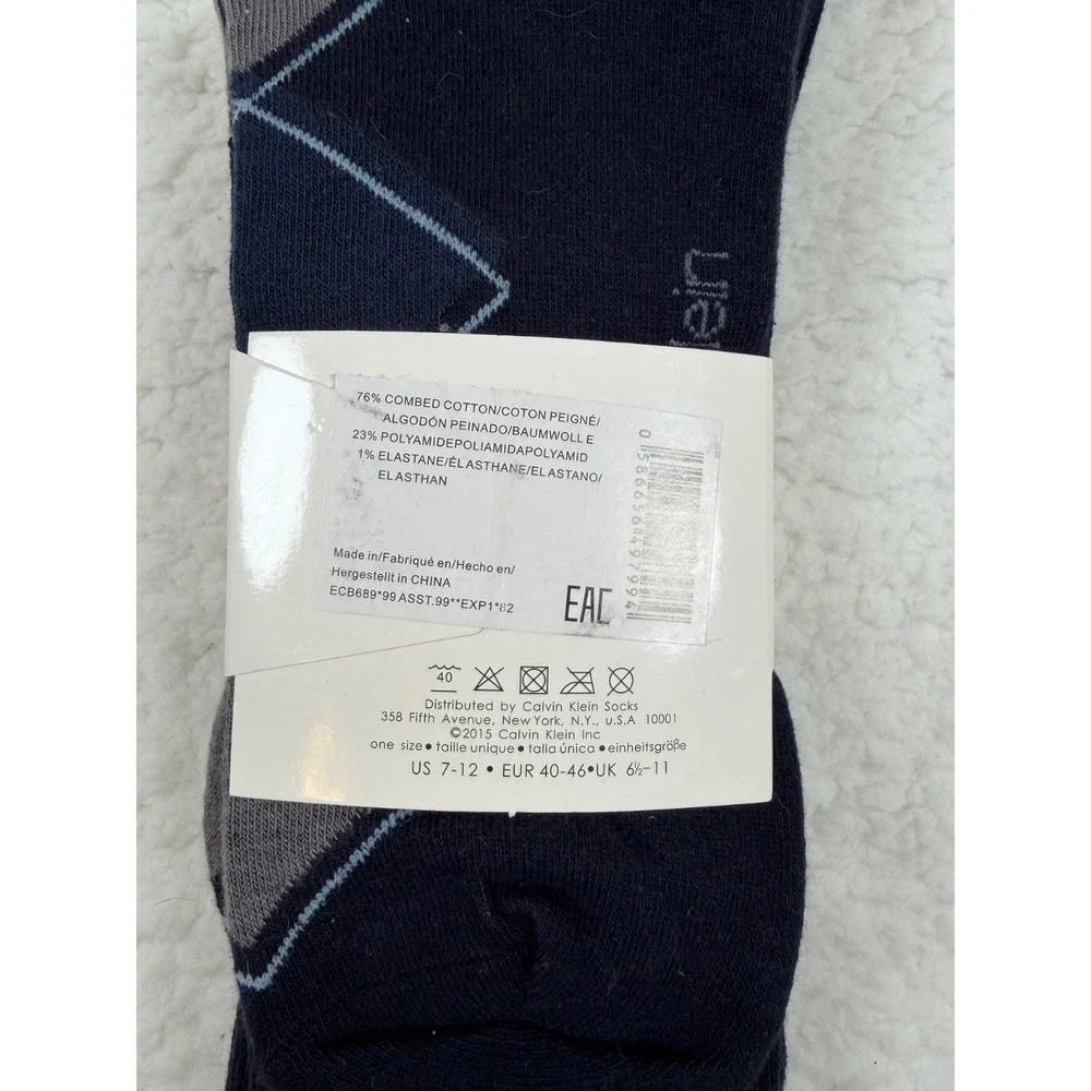 Calvin Klein Men's Argyle Crew Socks 3 Pack Navy Gray Cushion Sole US 7-12 NWT
